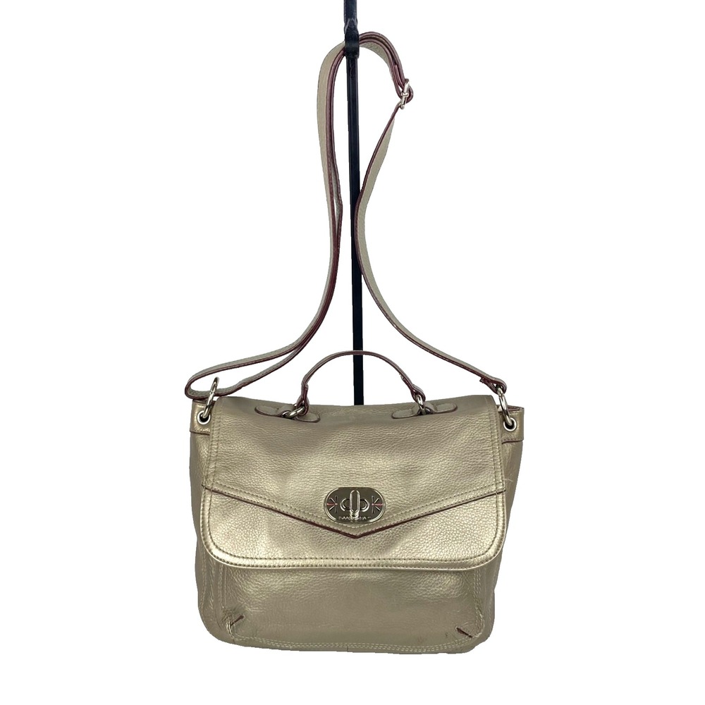 Genuine Leather Shoulder Bag Purse Handbag Metallic Satchel Isaac Mizrahi